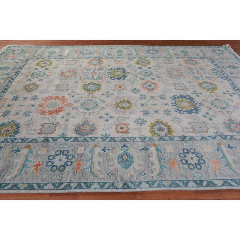 Hand Knotted Oriental 100% Wool Carpet Transitional All-Over Beige & Ivories Oushak Area Rug - 12' 2'' X 9' 1''
