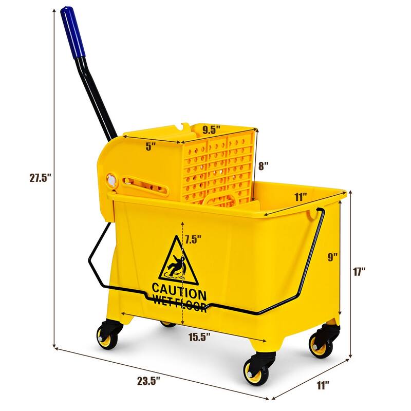 Costway Commercial Mop Bucket Side Press Wringer on Wheels 21 Quart