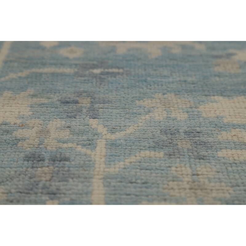 Transitional Blue Oushak Turkish Area Rug Hand-Knotted Wool Carpet - 8'0"x 9'10"