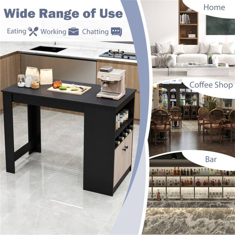 Modern 48" Bar Table with Adjustable Shelves and Wine Storage for Kitchen and Dining Room - 48" x 24" x 36"