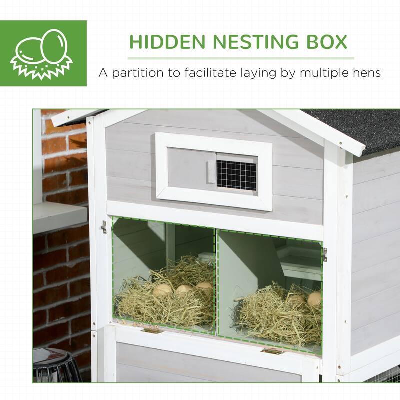 PawHut Wooden Chicken Coop with Run for 3 - 4 Chickens, Hen House with Nesting Box, Removable Tray, Outdoor Poultry Cage