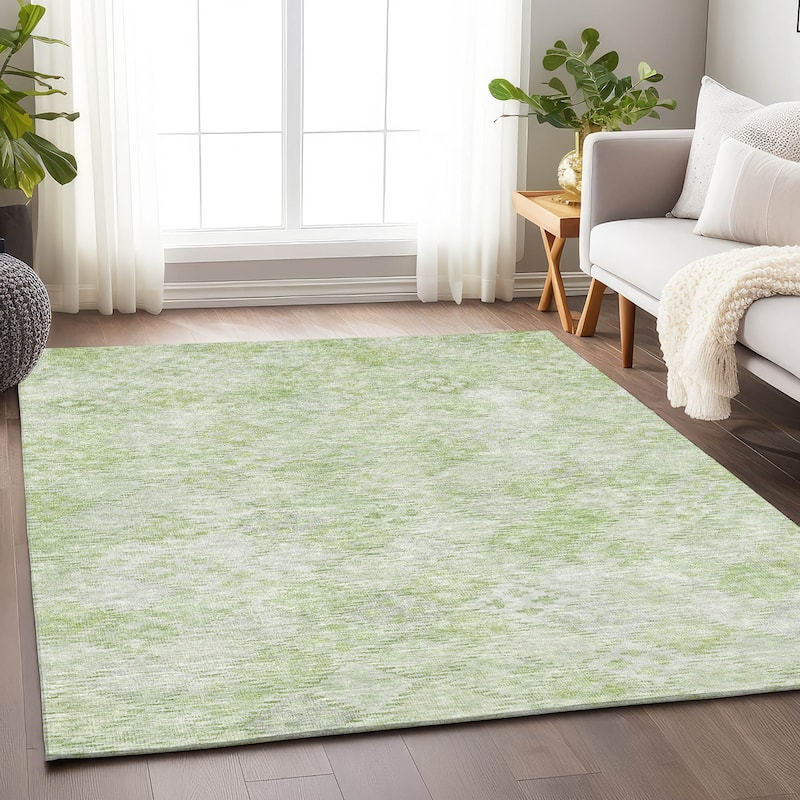 Machine Washable Indoor/ Outdoor Boho Modern Chantille Rug - Sage - 5' x 7'6"