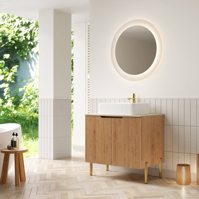 GDFStudio - Turio 30" Freestanding Bathroom Vanity with Dual Doors, Ceramic Basin & Sintered Stone Countertop, WITHOUT Faucet