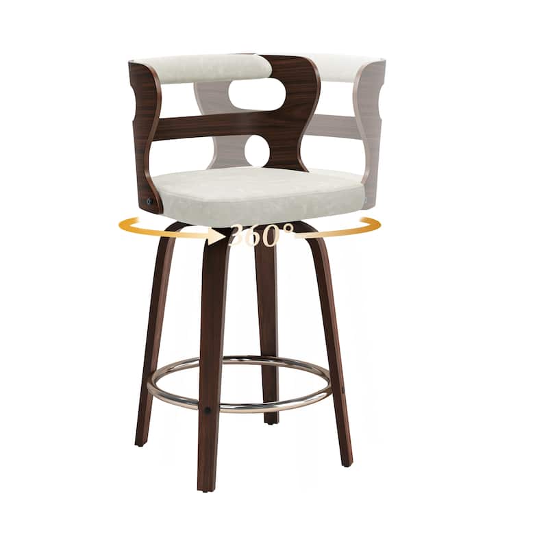 LUE BONA 26"H Modern Walnut Swivel Counter Height Stools, Bar Stools with Backs Set of 3 - 26" H