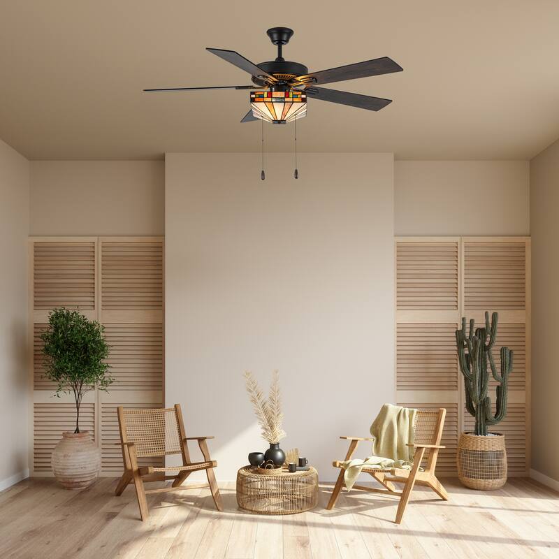 Reid River of Goods 5-blade 52-inch Indoor Tiffany-style Ceiling Fan with Shade and Remote Control
