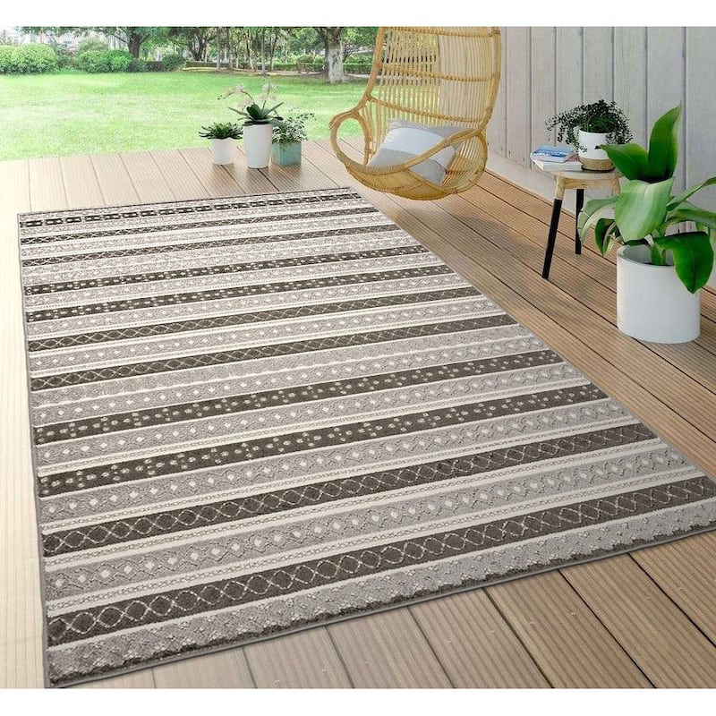 World Rug Gallery Contemporary Geometric Stripe Indoor/Outdoor Area Rug