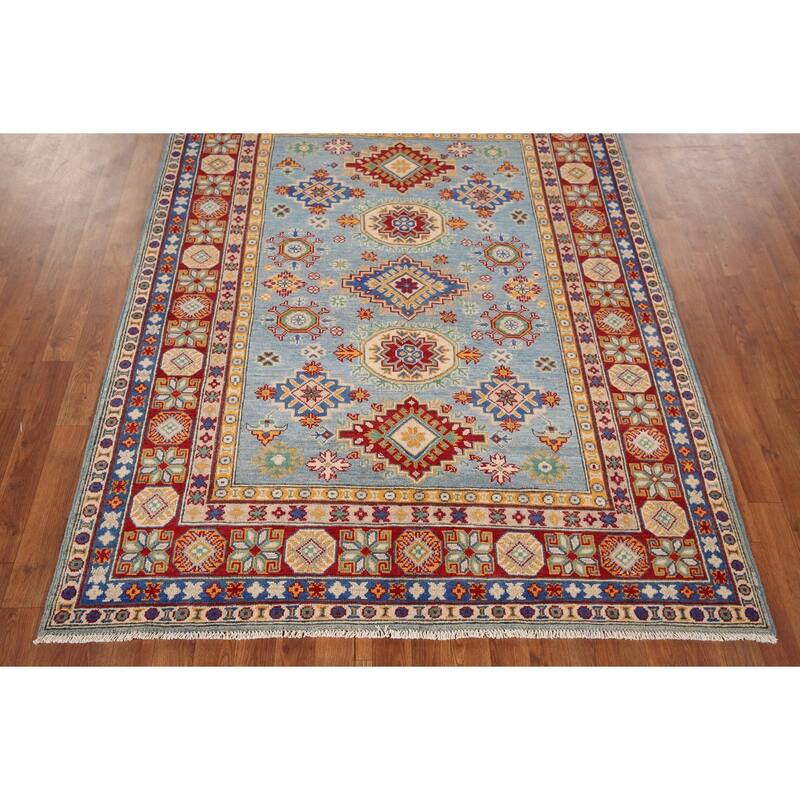 Light Blue Kazak Area Rug Handmade Bedroom Wool Carpet - 5'3" x 6'9"