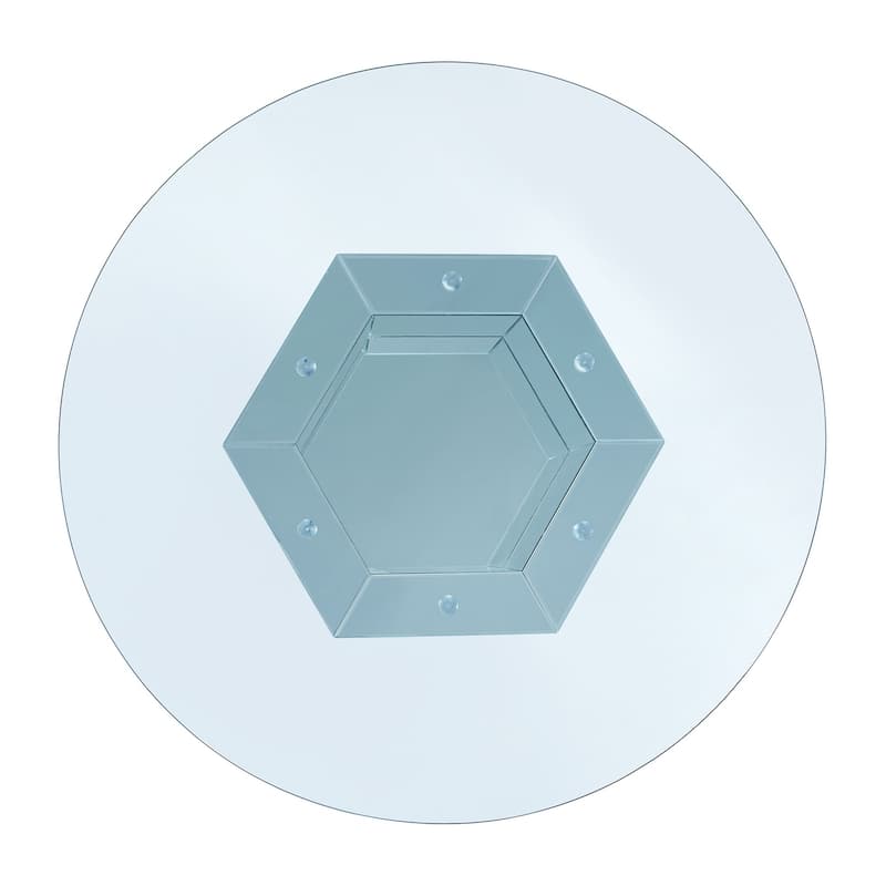 Faux Crystals and Mirror Inlaid Wooden Dining Table with Pedestal Base, Silver and Clear