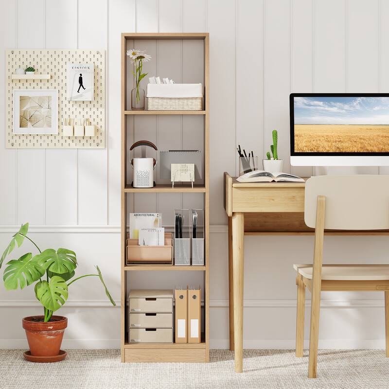 Gymax 5-Tier Bookshelf Corner Bookcase Storage Display Organizer w/ 4