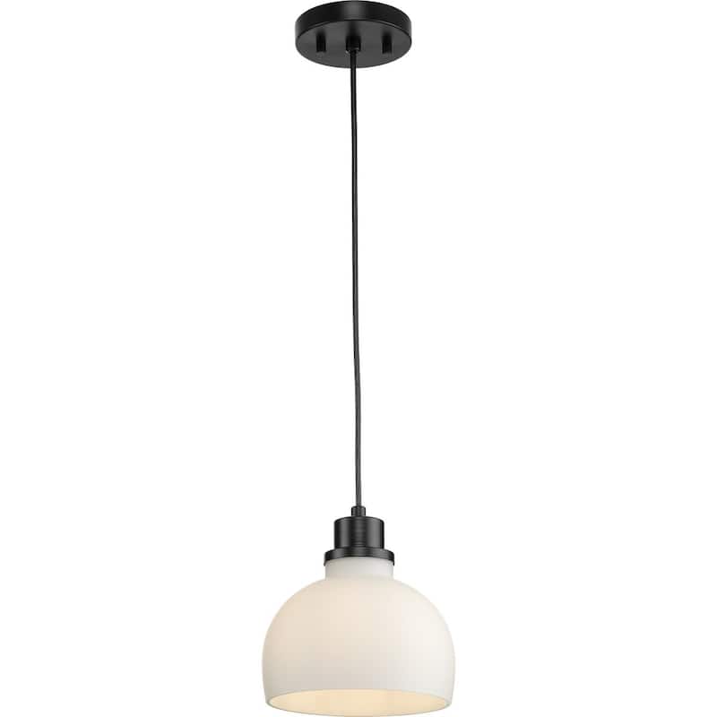 Garris Collection One-Light Matte Black Etched Opal Glass Transitional Mini-Pendant - 8 in x 8 in x 8.25 in