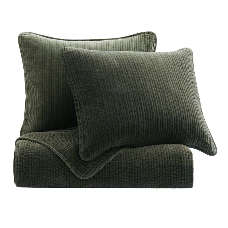 HiEnd Accents Stonewashed Cotton Velvet Traditional Bedding 3 Piece Quilt Set with Pillow Shams