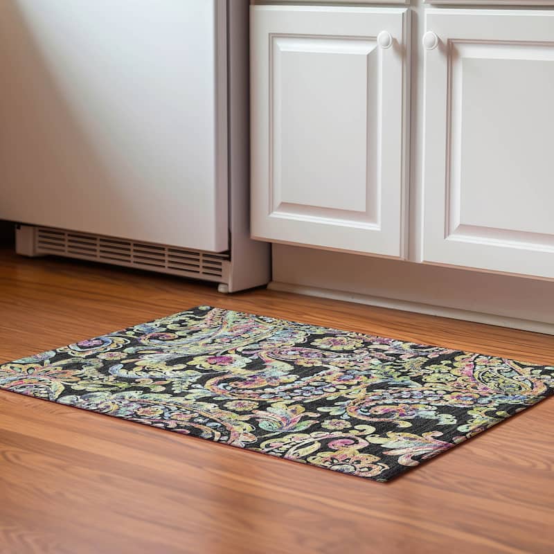 Premium Washable Super Soft Paisley Mayfield Rug - Black - 1' 8" x 2' 6" - Rectangle