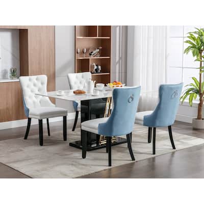 Solid Wood Contemporary PU and Velvet Upholstered Dining Chair
