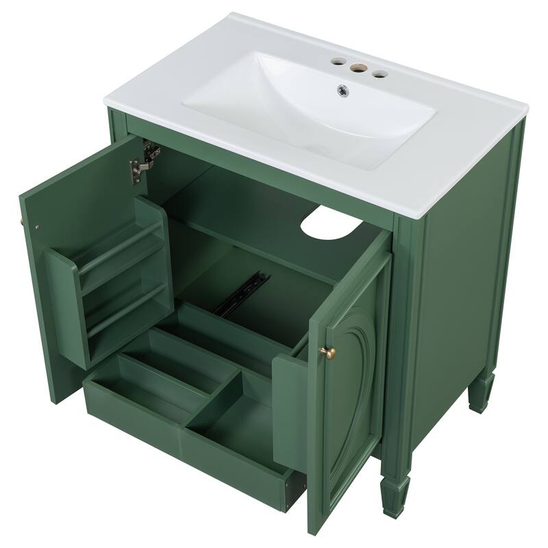 30" Bathroom Vanity With Sink, Two Doors With Shelf, Soft Close Door Hinges, Vintage Style