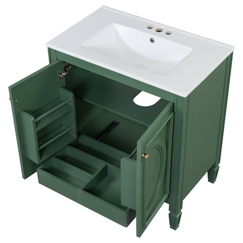 30" Farmhouse Bathroom Vanity with Sink Combo, Bathroom Storage Cabinet with 2 Soft-Closing Wood Barn Doors and Built-in Shelves