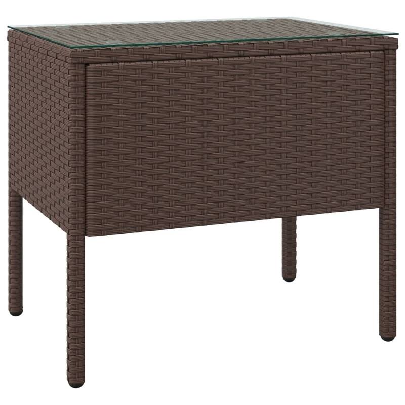 vidaXL Side Table Black/Brown 20.9"x14.6"x18.9" Poly Rattan and Tempered Glass - 20.9" x 14.6" x 18.9"