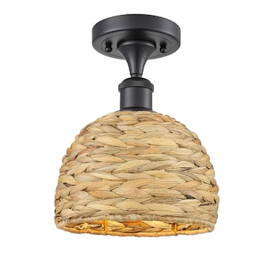 Innovations Lighting 516-1C-11-8 Woven Rattan Semi-Flush Woven Rattan