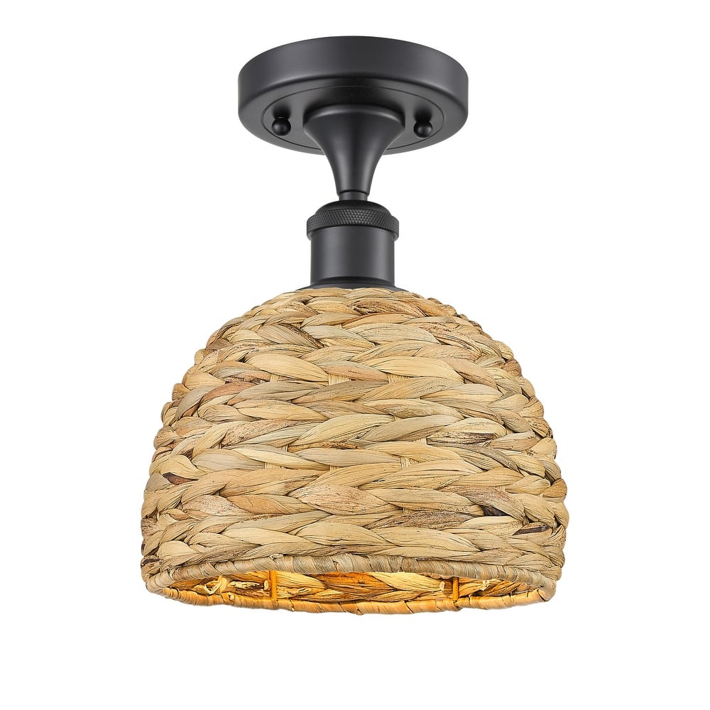 Innovations Lighting 516-1C-11-8 Woven Rattan Semi-Flush Woven Rattan