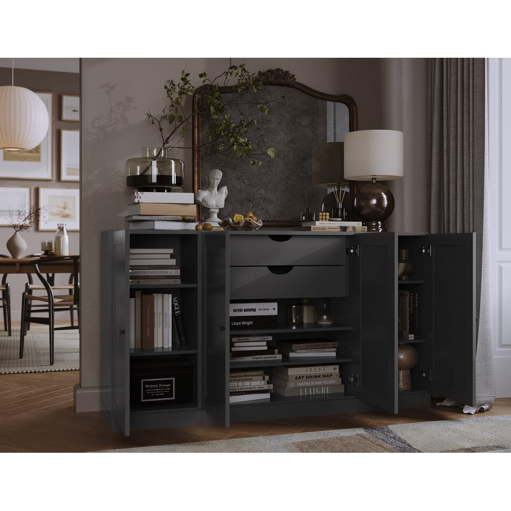 Palace Imports 100% Solid Wood Sideboard, Shaker Doors, 2 Drawers, Adjustable Shelves, 65" Wide, 35.75" Tall