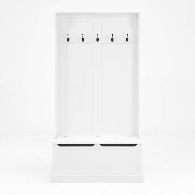 Entryway Bench with Standing Coat Rack, Hall Tree with Shoe Storage