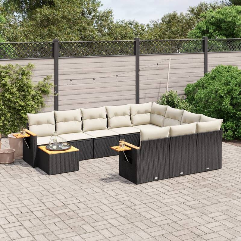 vidaXL Garden Sofa Set Black, Cream White