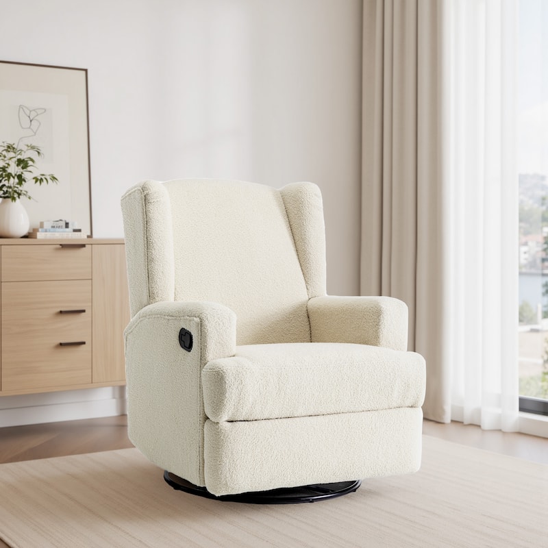 Swivel Wingback Glider Rocker Nursery Recliner Chair - CREAM
