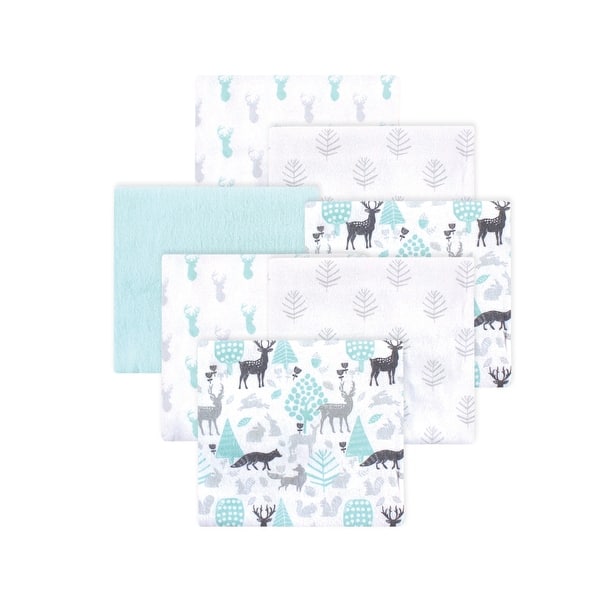 slide 1 of 1, Little Treasure Hudson Baby Cotton Poly Flannel Receiving Blankets Multipack, Blue Woodland Neutral, 30x30 inches 30x30 inches - Blue Woodland Neutral