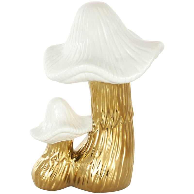 Ceramic Mushroom Decorative Sculpture with White Tops and Textured Grooves - Gold or Silver - Roche River Decor