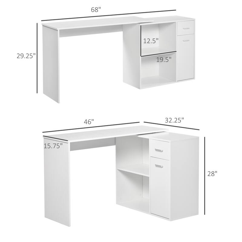 Adjustable L-Shaped Computer Desk with Storage Shelves,Drawer and Cabinet