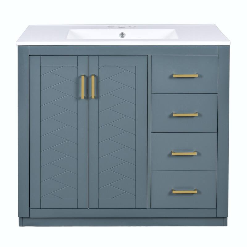 Freestanding 36'' Bathroom Vanity with Ceramic Sink, 3 Drawers, Soft Closing Doors & Solid Wood Frame