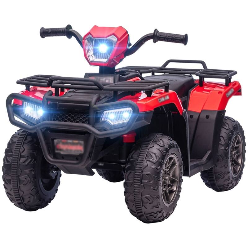 12V Kids Electric ATV with Comfortable Seat and Dashboard USB AUX Music and Safe Two-Speed - 34.6" L x 17.7" W x 19.7" H - Red-Black