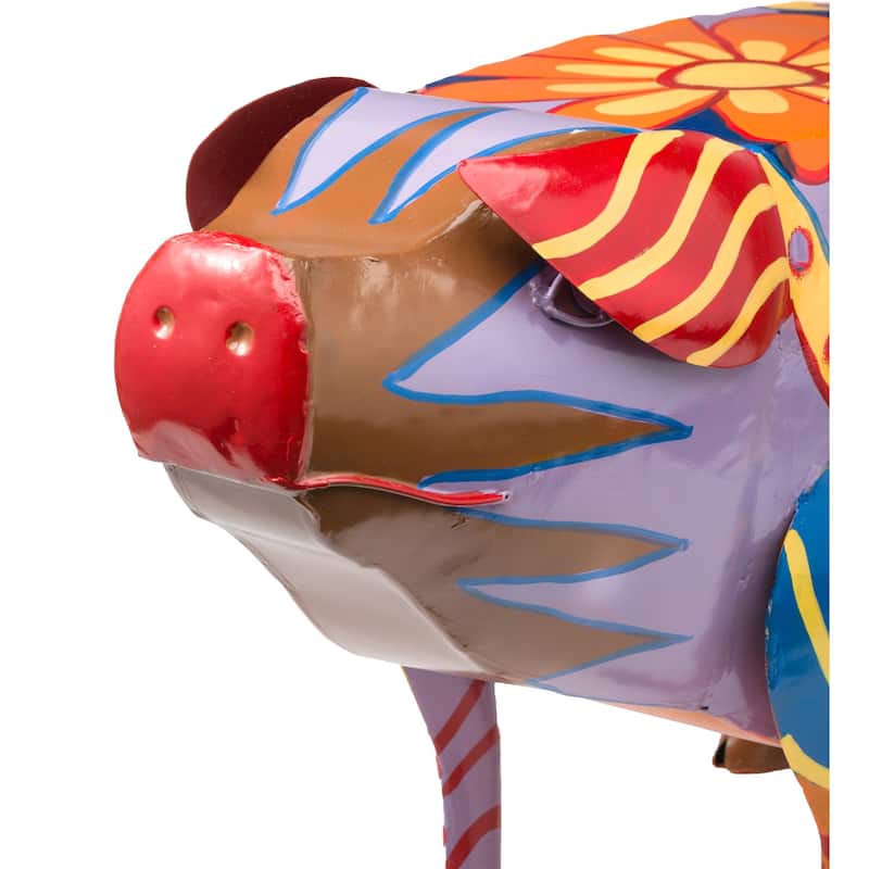 Colorful Folk Art Pig Side Table