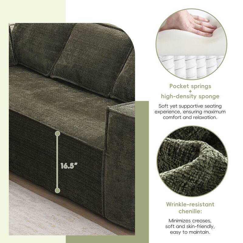 129.5" Chenille Modular Sectional Sofa with Wrinkle-Resistant Fabric, 6-Seater L-Shaped Cloud Couch, No Assembly Required