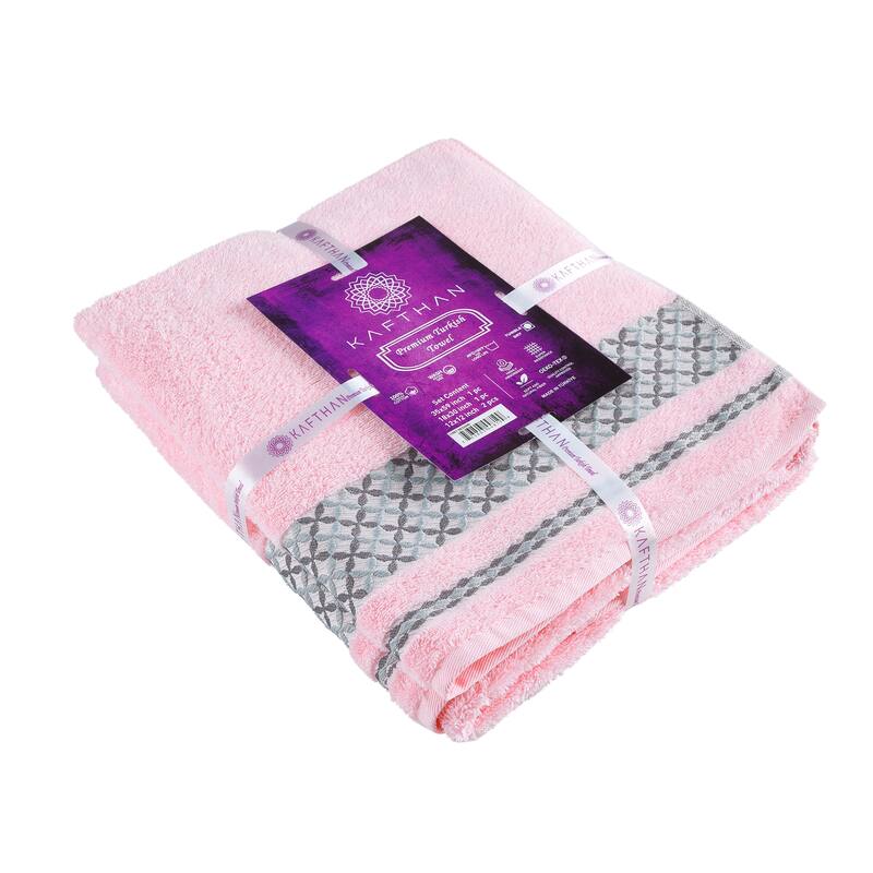 KAFTHAN Textile Plaid Turkish Cotton Bath Towels (Set of 4) - 59"L x 35"W x 0.5"H