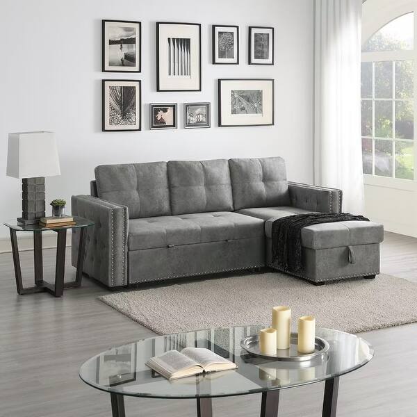 Morden Fort Reversible LShaped Sofa Bed with Storage Velvet