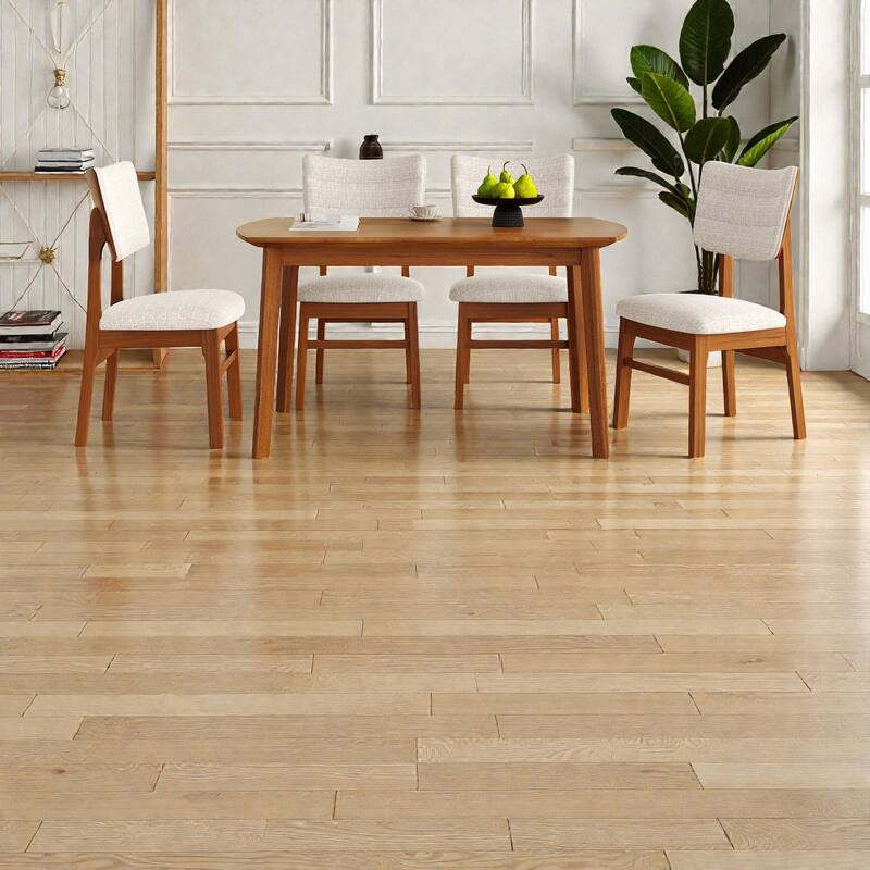 5-Piece Farmhouse Dining Table Set for 4, Oval Wood Kitchen Table with 4 Upholstered Chairs, Rubberwood Frame Dinette Set