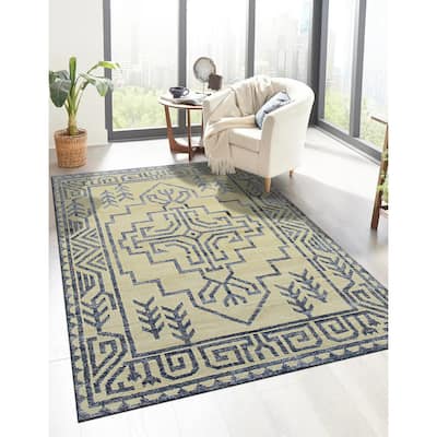 Blue Transitional Transitional Modern Silk Knotted Area Rug - Elegant and Timeless Design - 6' x 9'