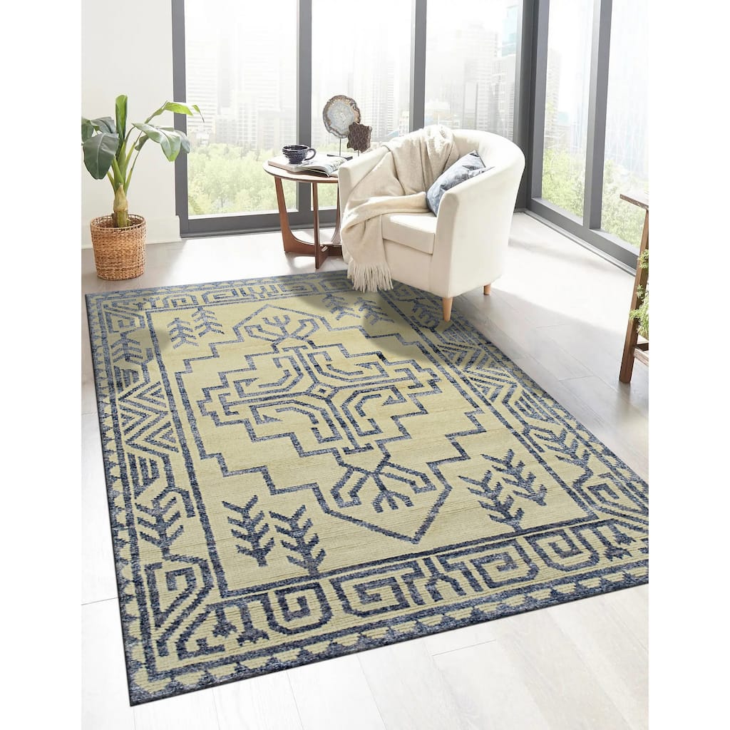 Blue Transitional Transitional Modern Silk Knotted Area Rug - Elegant and Timeless Design - 6' x 9'