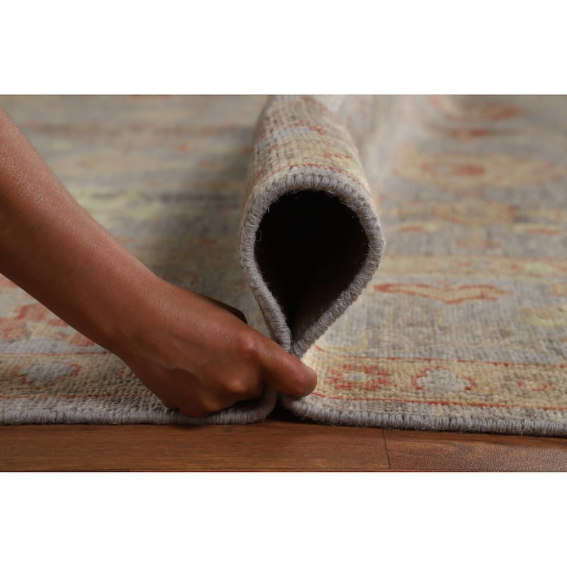 Hand Knotted Oriental 100% Wool Carpet Transitional All-Over Greys & Charcoal Oushak Area Rug - 11' 9'' X 8' 8''
