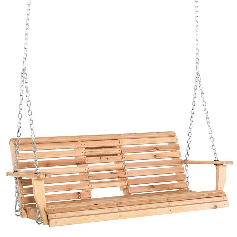 Outsunny 3-Seater Wooden Porch Swing Bench with Folding Coffee Table, Durable PU Coating, Chains Included - 59" x 29.5" x 20.75"