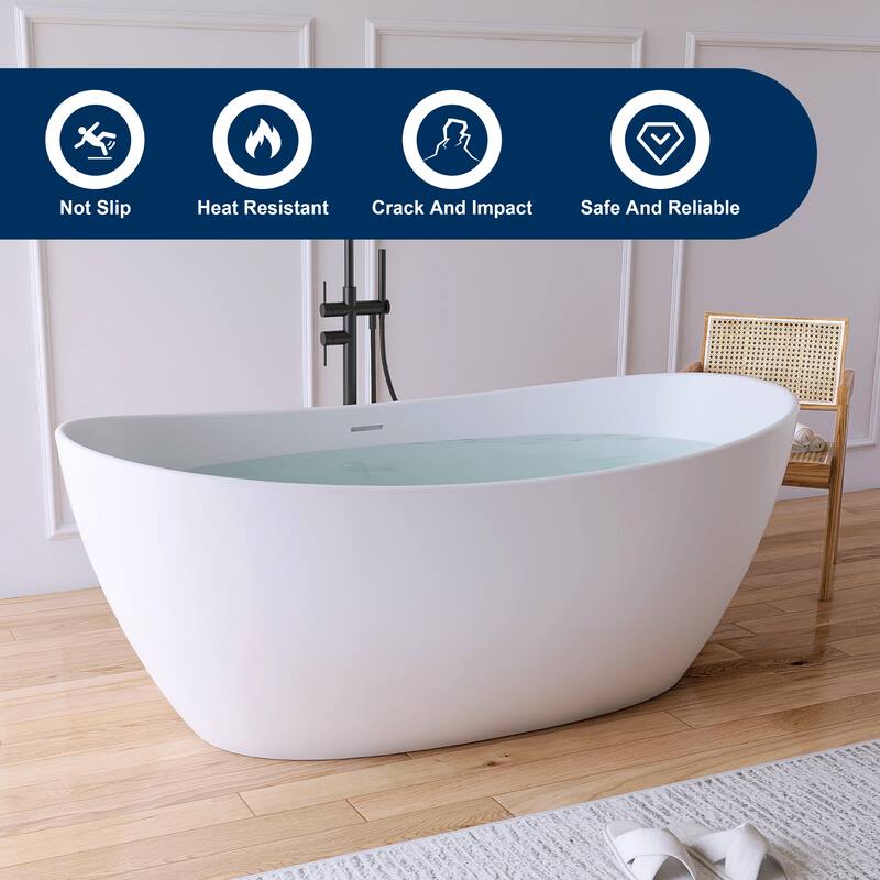 MEDUNJESS 65'' Freestanding Bathtub Solid Surface Soaking Tub