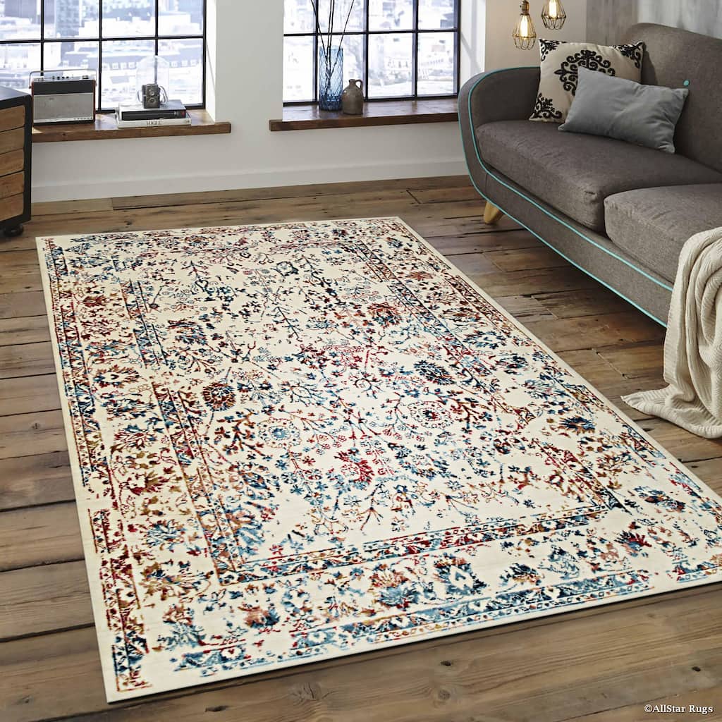 Ivory and Multicolored Contemporary Modern Hand-Crafted Area Rug - Elegant and Unique Design - 5' x 8'