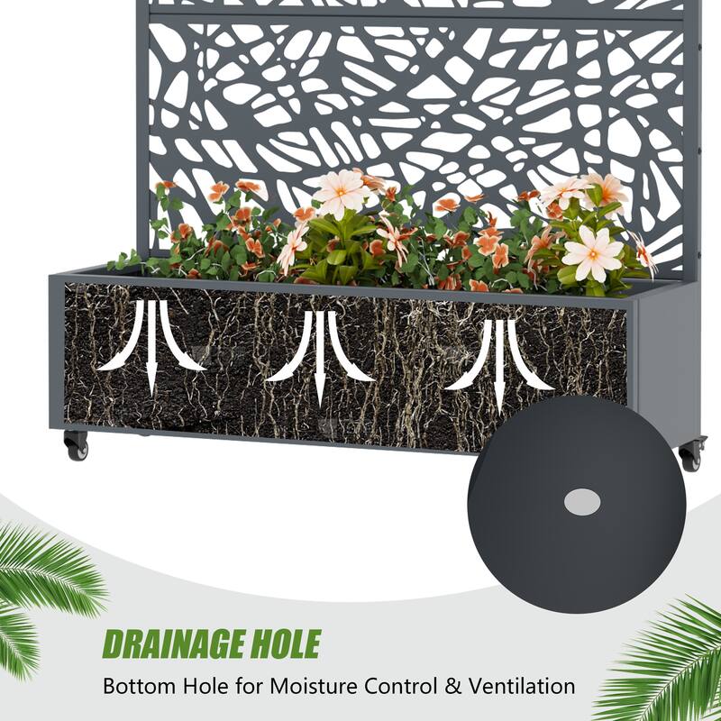 Metal Galvanized Planter Box with Trellis Privacy Screen Lockable Wheels