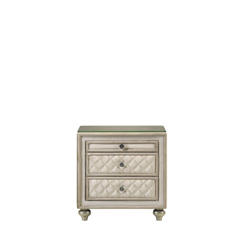 Beige Velvet Nightstand with Tufted Drawers and Velvet Lining - Beige