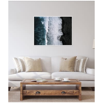 Kate and Laurel Sylvie Ocean Waves on the Black Beach in Iceland Framed Canvas by Michael Schauer