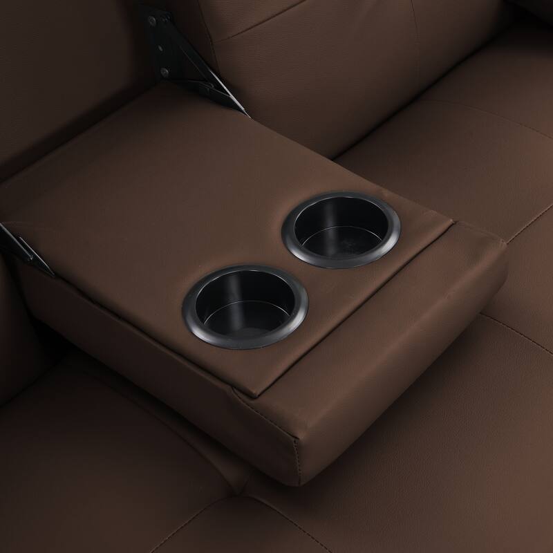 Brown PVC Loveseat Sofa Bed with Wood Frame