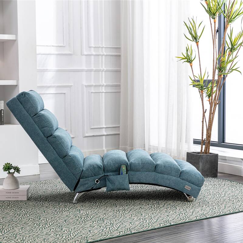 Blue Modern 21.65" High Back Upholstered Chaise Lounge Chair with Remote Control and Ergonomic Electric Massage