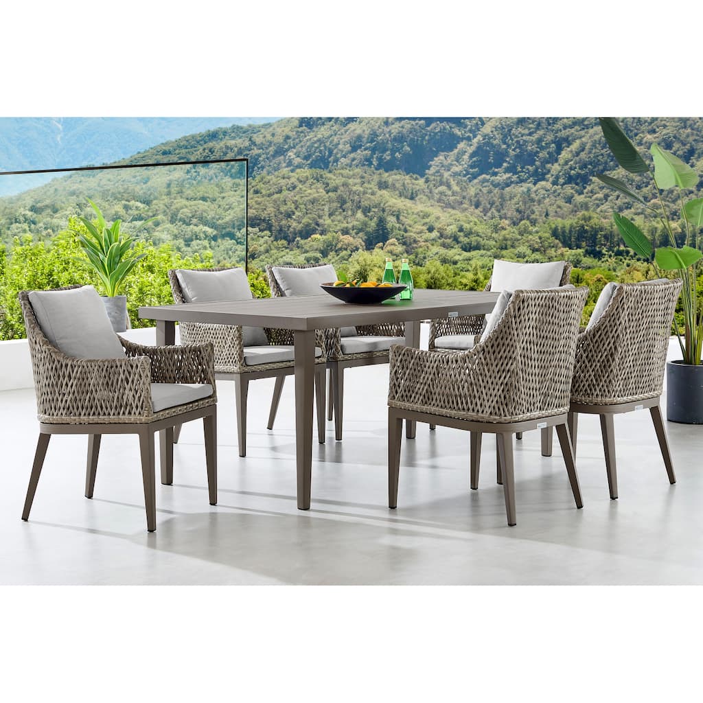 Grenada 7 Piece Grey Aluminum Outdoor Dining Set with Grey Fabric