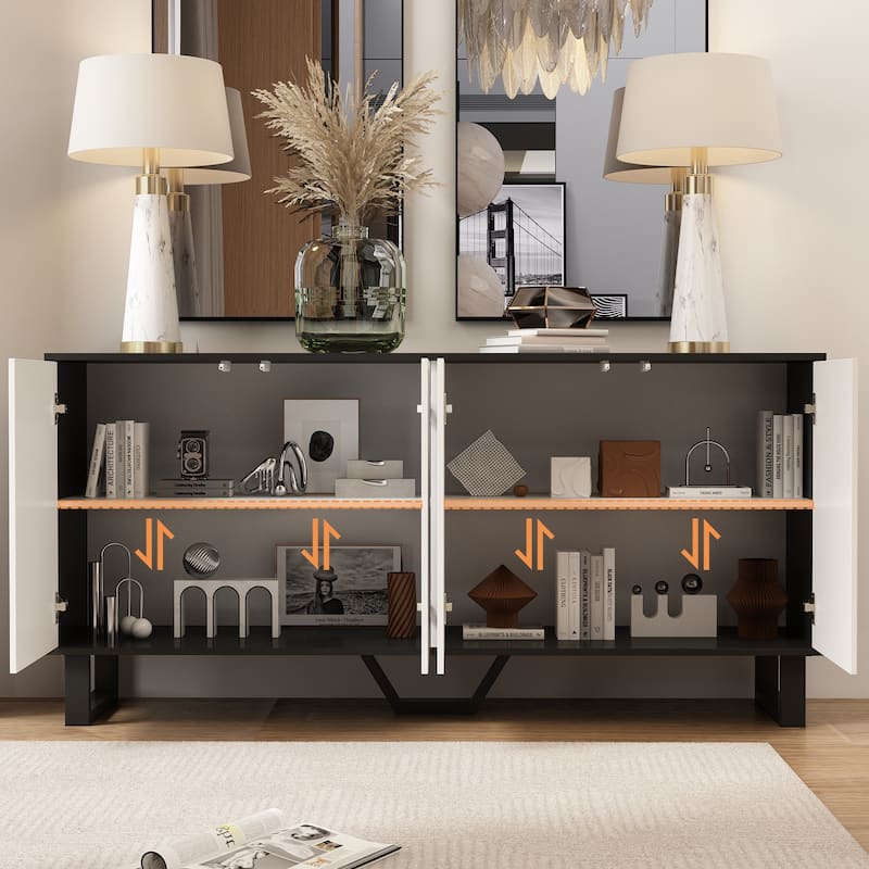 White/Black Buffet Cabinet Coffee Bar Cabinet Cupboard Credenza Buffet - 63"W