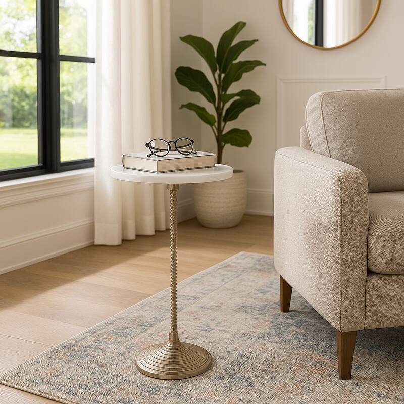 Metal and Stone Accent Table with Aluminum Base - Modern Stylish Side Table for Home Decor